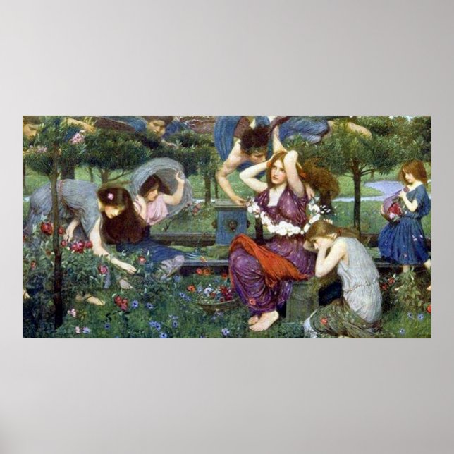 Flora och Zephyrs, av John William Waterhouse Poster (Framsidan)