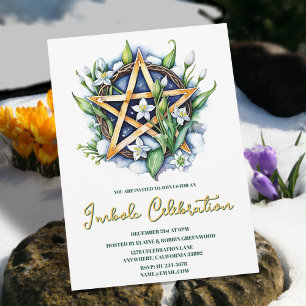 Flora Pentacle Snö & Flowers Wiccan Imbolc Party Inbjudningar