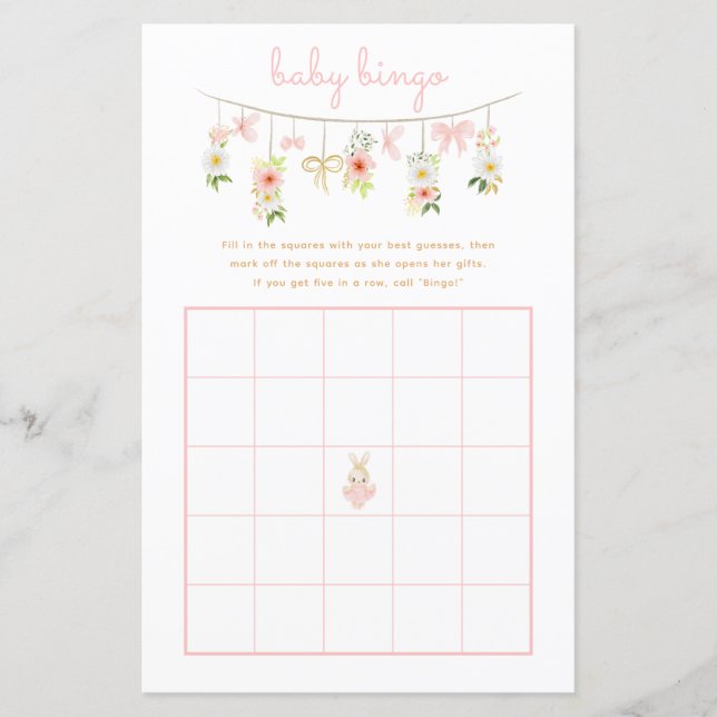 Flora Rabbit Ballerina Baby Shower Bingo Game (Framsida)