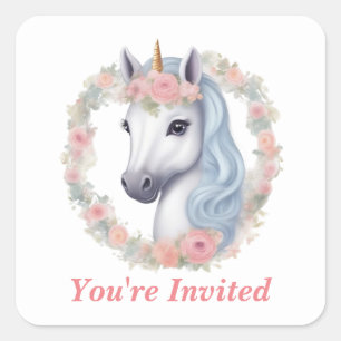 Flora Unicorn Stickers Fyrkantigt Klistermärke