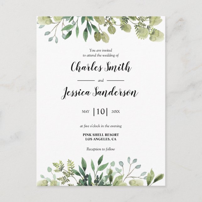 Flora Verde Invitación Vykort (Framsida)