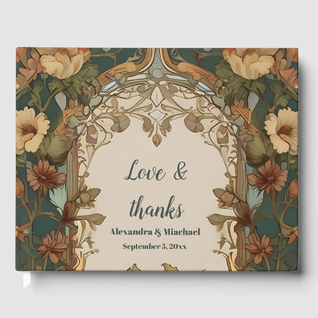 Flora Vintage Art nouveau Bröllop Gästböcker (Framsida)