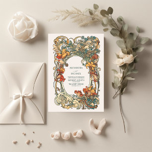 Flora Vintage Art nouveau Bröllop Inbjudningar