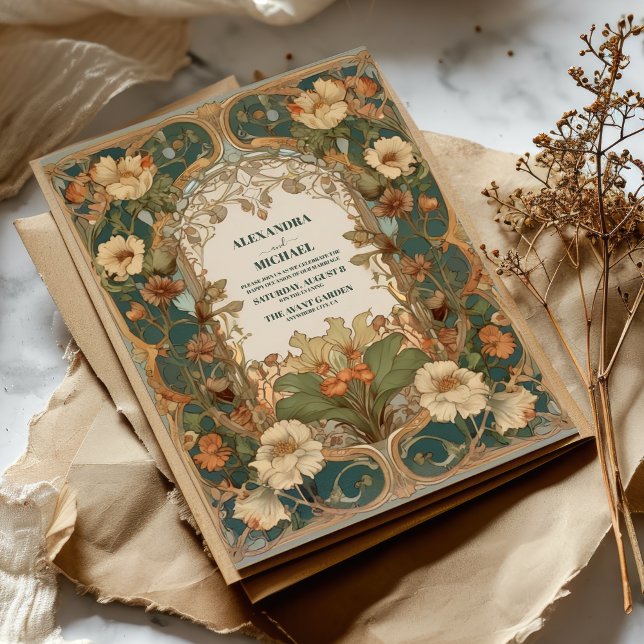 Flora Vintage Art nouveau Bröllop Inbjudningar (Skapare uppladdad)