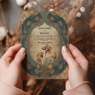 Flora Vintage Art Nouveau Bröllop Inbjudningar