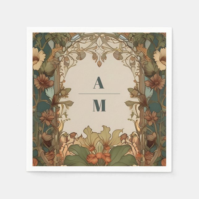 Flora Vintage Art nouveau Bröllop Pappersservett (Framsidan)
