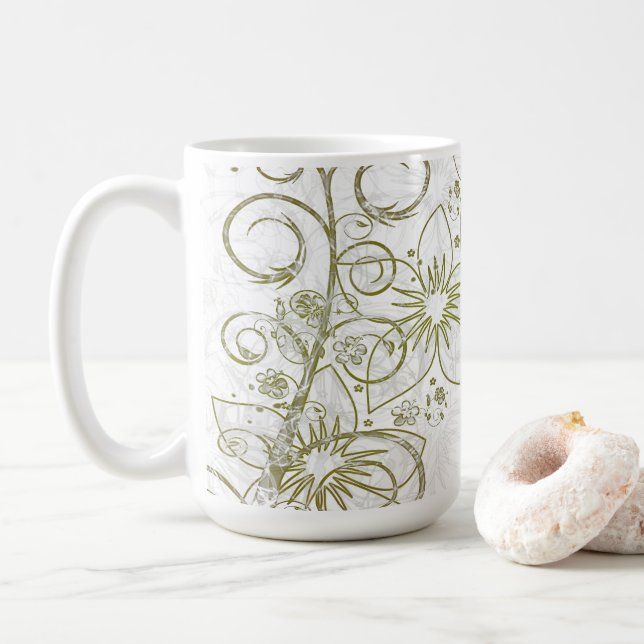 Floral, 15 oz kaffemugg (Med munk)