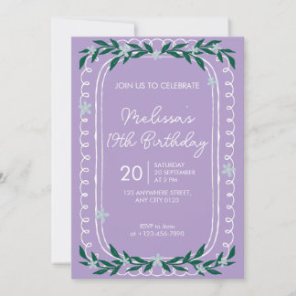 Floral 19th Birthday Invitation Lilac Coquette Inbjudningar
