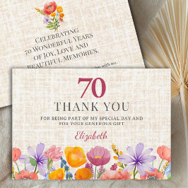 Floral 70th Birthday - Elegant Garden Party Thanks Tack Kort
