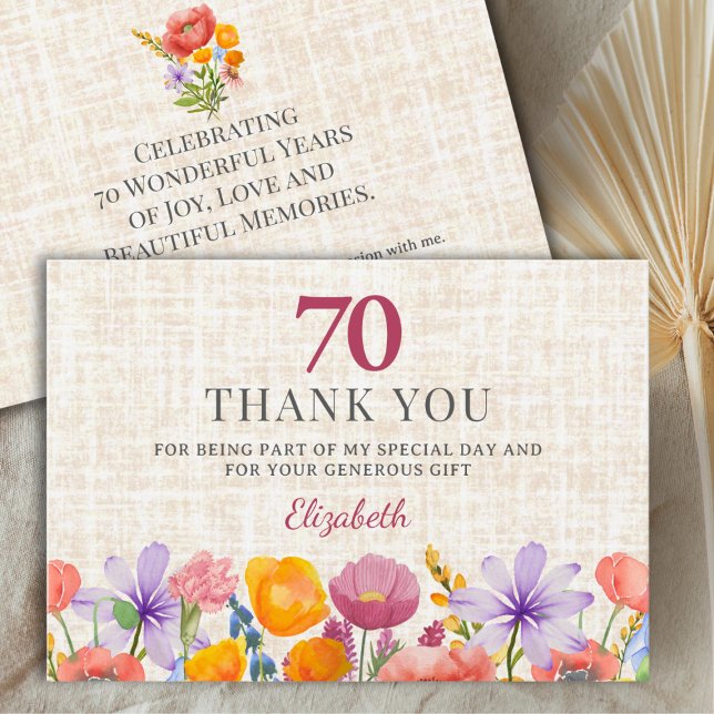 Floral 70th Birthday - Elegant Garden Party Thanks Tack Kort (Skapare uppladdad)
