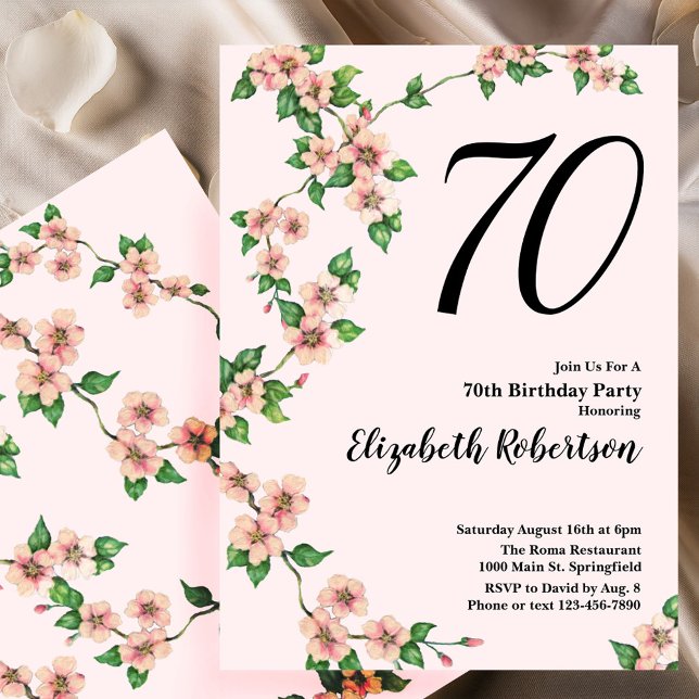 Floral 70th Birthday Invitation in Blush Pink Inbjudningar (Skapare uppladdad)