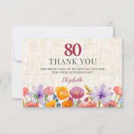 Floral 80th Birthday - Elegant Garden Party Tack Kort