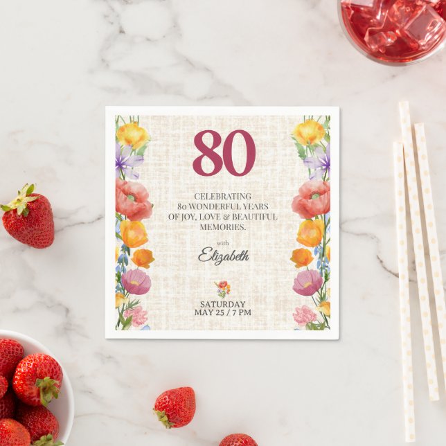 Floral 80th Birthday Party - Chic Linen Garden Pappersservett (Insitu)