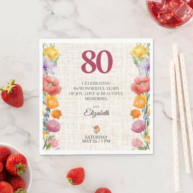 Floral 80th Birthday Party - Chic Linen Garden Pappersservett (Insitu)