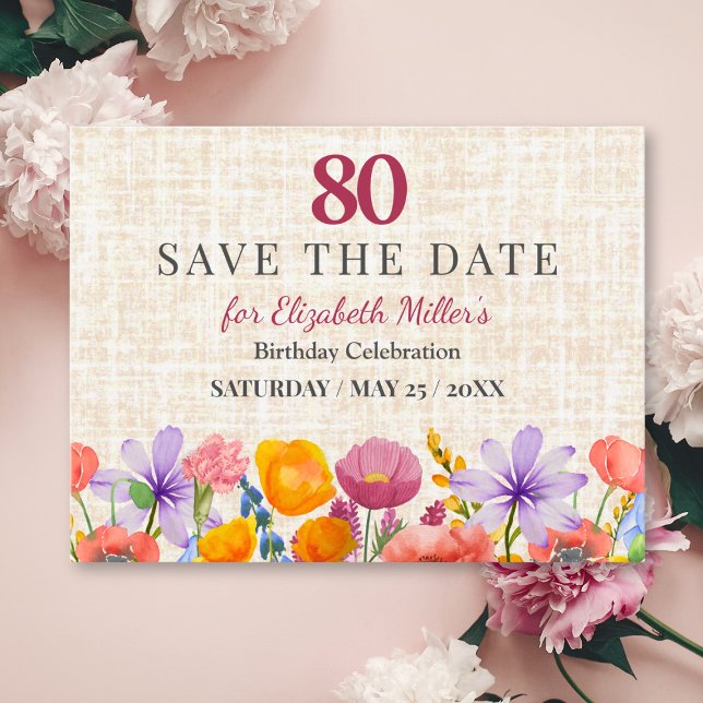 Floral 80th Birthday Save the Date - Garden Party Inbjudningar (Skapare uppladdad)