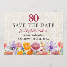 Floral 80th Birthday Save the Date - Garden Party Inbjudningar