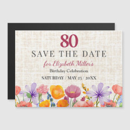 Floral 80th Birthday Save the Date - Garden Party Magnetisk Inbjudningskort