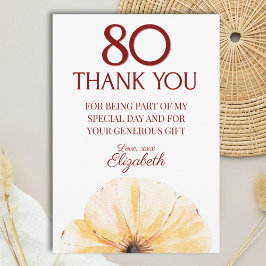 Floral 80th Birthday Thanks - Elegant Yellow Bloom Tack Kort