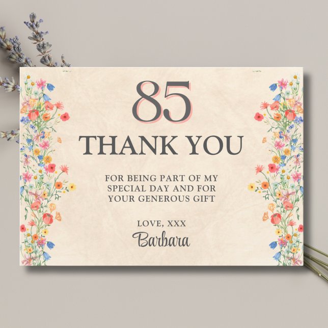 Floral 85th Birthday – Elegant Wildflower 85 years Tack Kort (Skapare uppladdad)