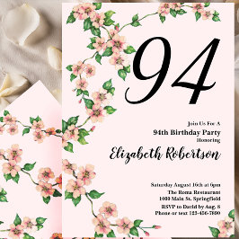 Floral 94th Birthday Invitation in Blush Pink Inbjudningar