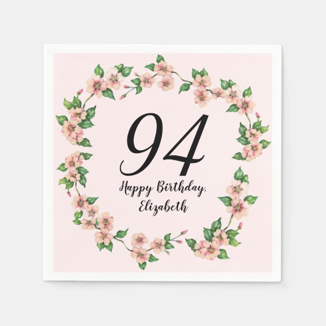 Floral 94th Birthday Pretty Blush Pink Pappersservett (Framsidan)
