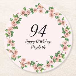Floral 94th Birthday Pretty Blush Pink Underlägg Papper Rund
