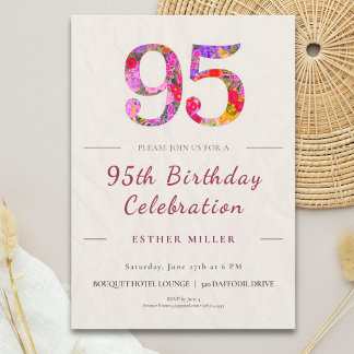 Floral 95th Birthday - Elegant Celebration Inbjudningar