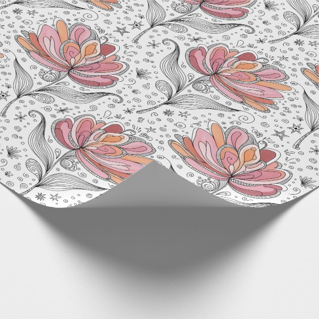 Floral Abstract Doodle Art Style Pink Peach Presentpapper (Hörn)