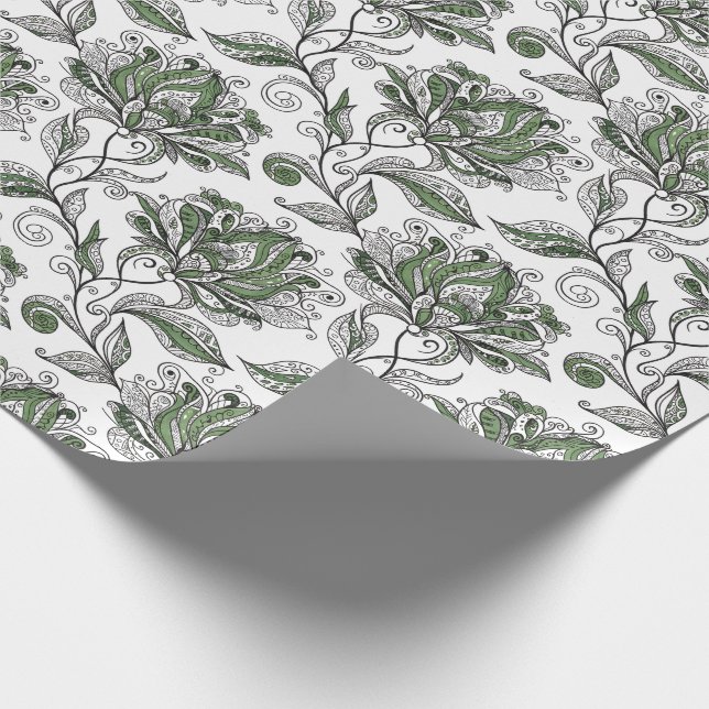 Floral Abstract Doodle Art Style Shades of Green Presentpapper (Hörn)