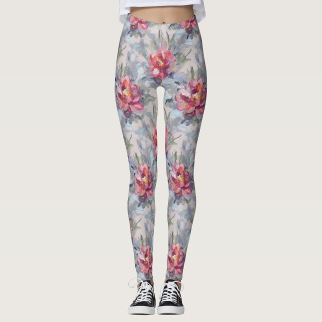 Floral Abstract Paint Pattern – Artistic Modern  Leggings (Framsida)