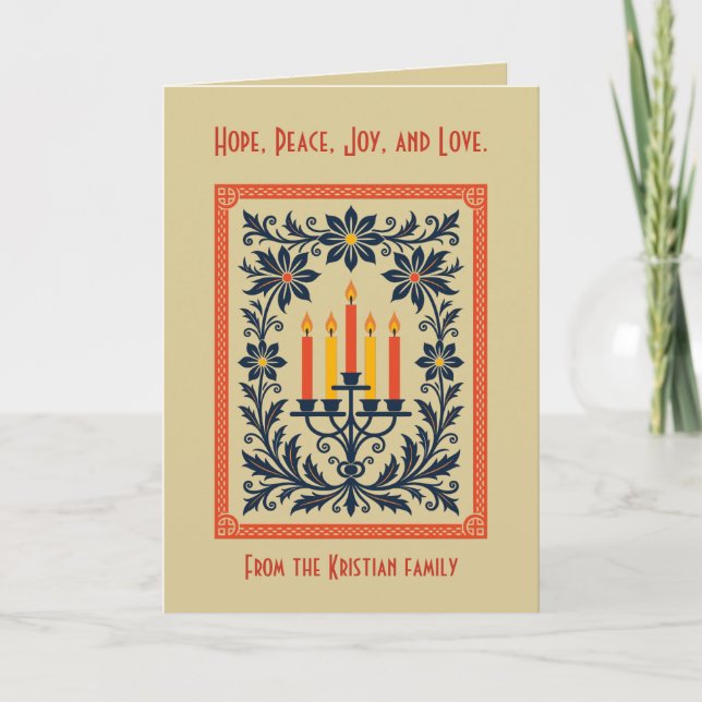 Floral Advent Candelabra Stylized Nordic Christmas Kort (Framsida)