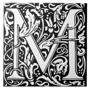 Floral Alfabet Monogram Bokstav M Kakel