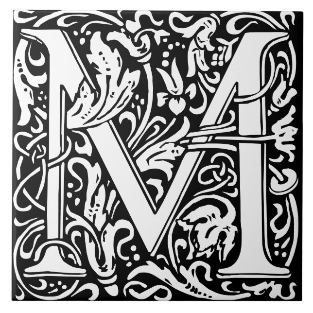 Floral Alfabet Monogram Bokstav M  Kakel (Framsidan)