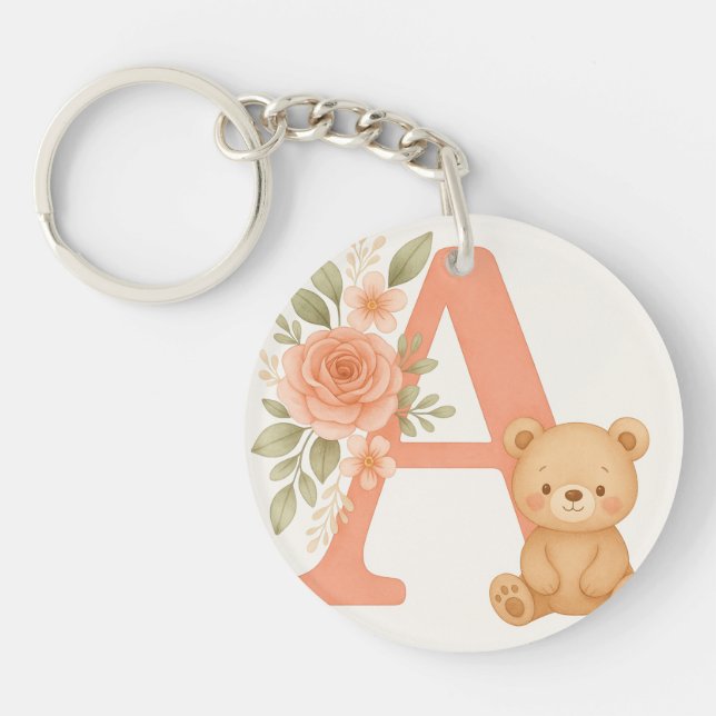 Floral Alphabet A Keychain – Cute Bear  (Framsidan)