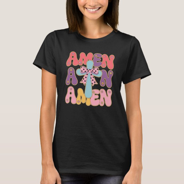 Floral Amen Christian Easter Blessings T Shirt (Framsida)