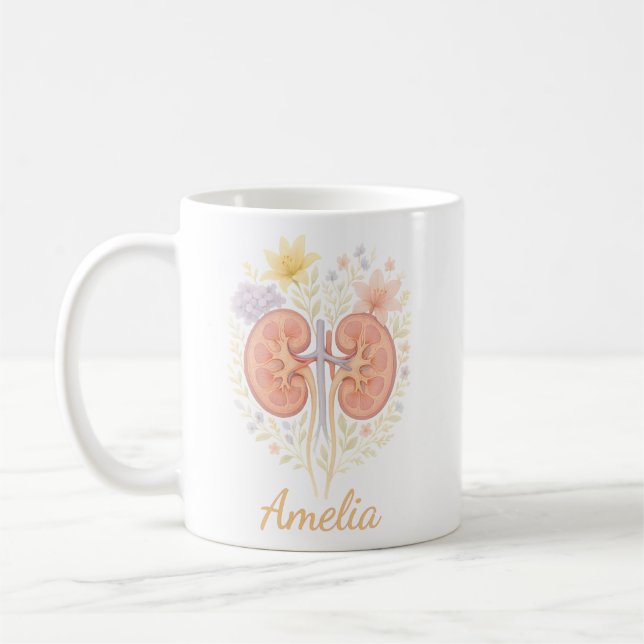 Floral Anatomical Kidney Nephrology Nurse and Tech Kaffemugg (Vänster)