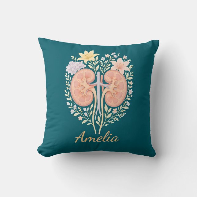 Floral Anatomical Kidney Nephrology Nurse and Tech Kudde (Framsida)