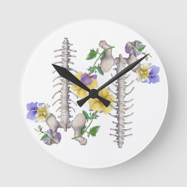 Floral Anatomy - Vertebrae, Hip Bone Rund Klocka (Framsida)
