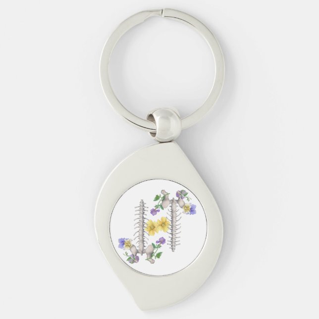 Floral Anatomy - Vertebrae, Hip Bone Swirl Silverfärgad Nyckelring (Framsidan)