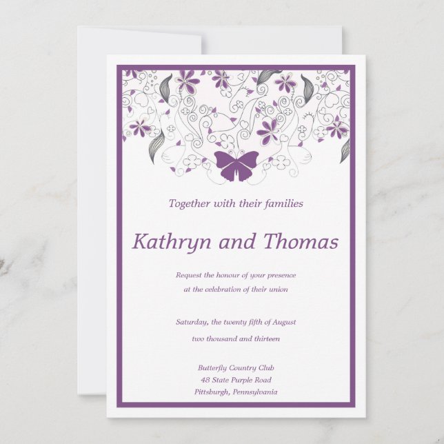 Floral and butterfly wedding invitation inbjudningar (Framsida)