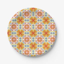 floral and geometric pattern in shades of orange