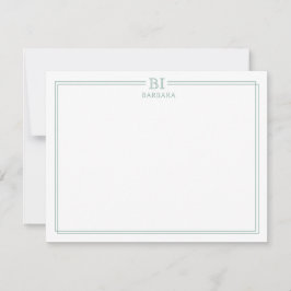 Floral and Green Monogram Note Card Anteckningskort