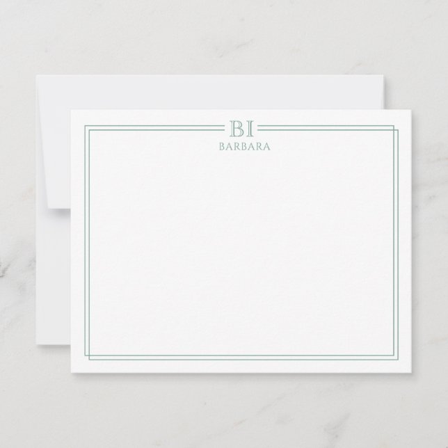 Floral and Green Monogram Note Card Anteckningskort (Framsida)