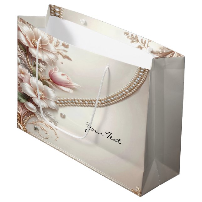 Floral and Pearl Embellishments Gift Bag (Framsidan Vinklad)