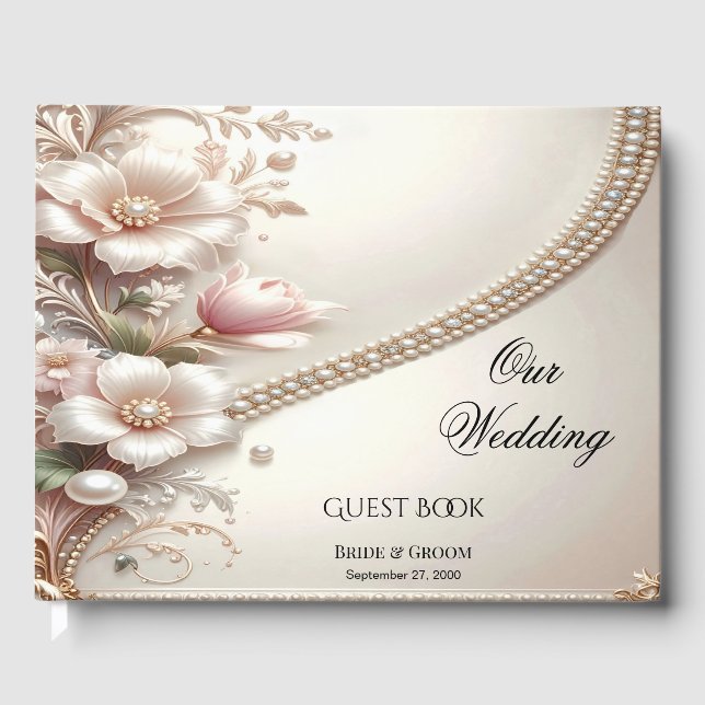 Floral and Pearl Embellishments Guest Book Gästböcker (Framsida)