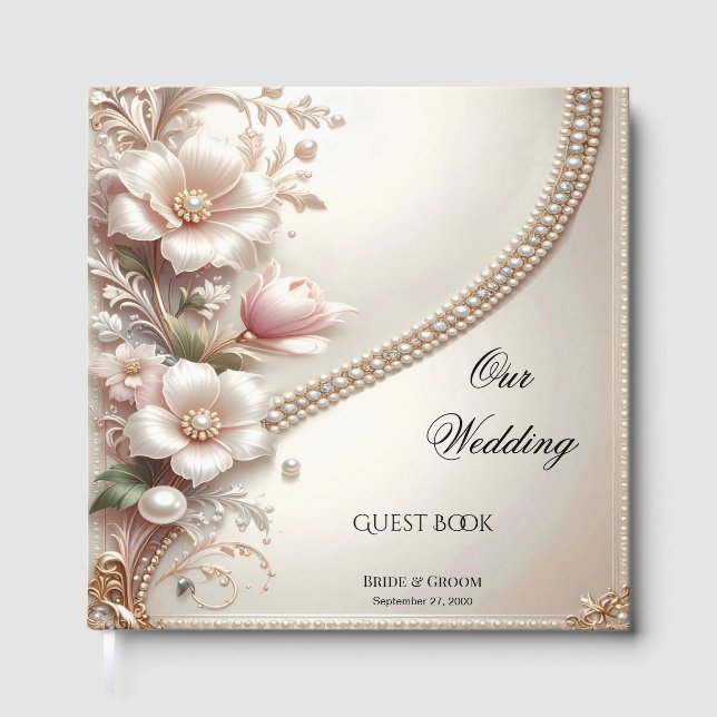 Floral and Pearl Embellishments Guest Book Gästböcker (Framsida)