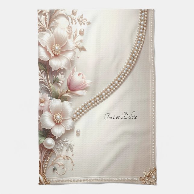 Floral and Pearl Embellishments Kitchen Towel Kökshandduk (Vertikal)
