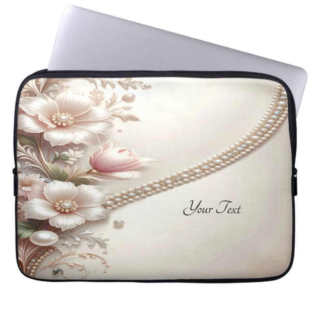 Floral and Pearl Embellishments Laptop Sleeve (Framsidan)