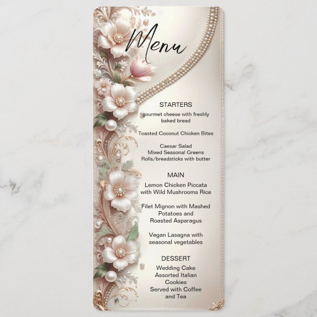 Floral and Pearl Embellishments Menu Meny (Framsida)