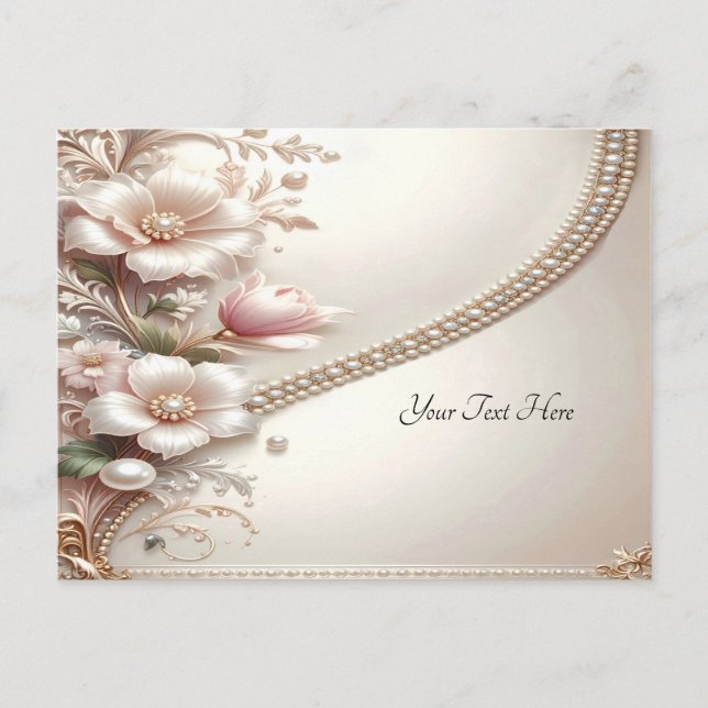 Floral and Pearl Embellishments Postcard Vykort (Framsida)